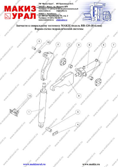 Взрыв-схема гидравлической системы | Запчасти к спиральному тестомесу MAKIZ модель RB-120 (Италия)